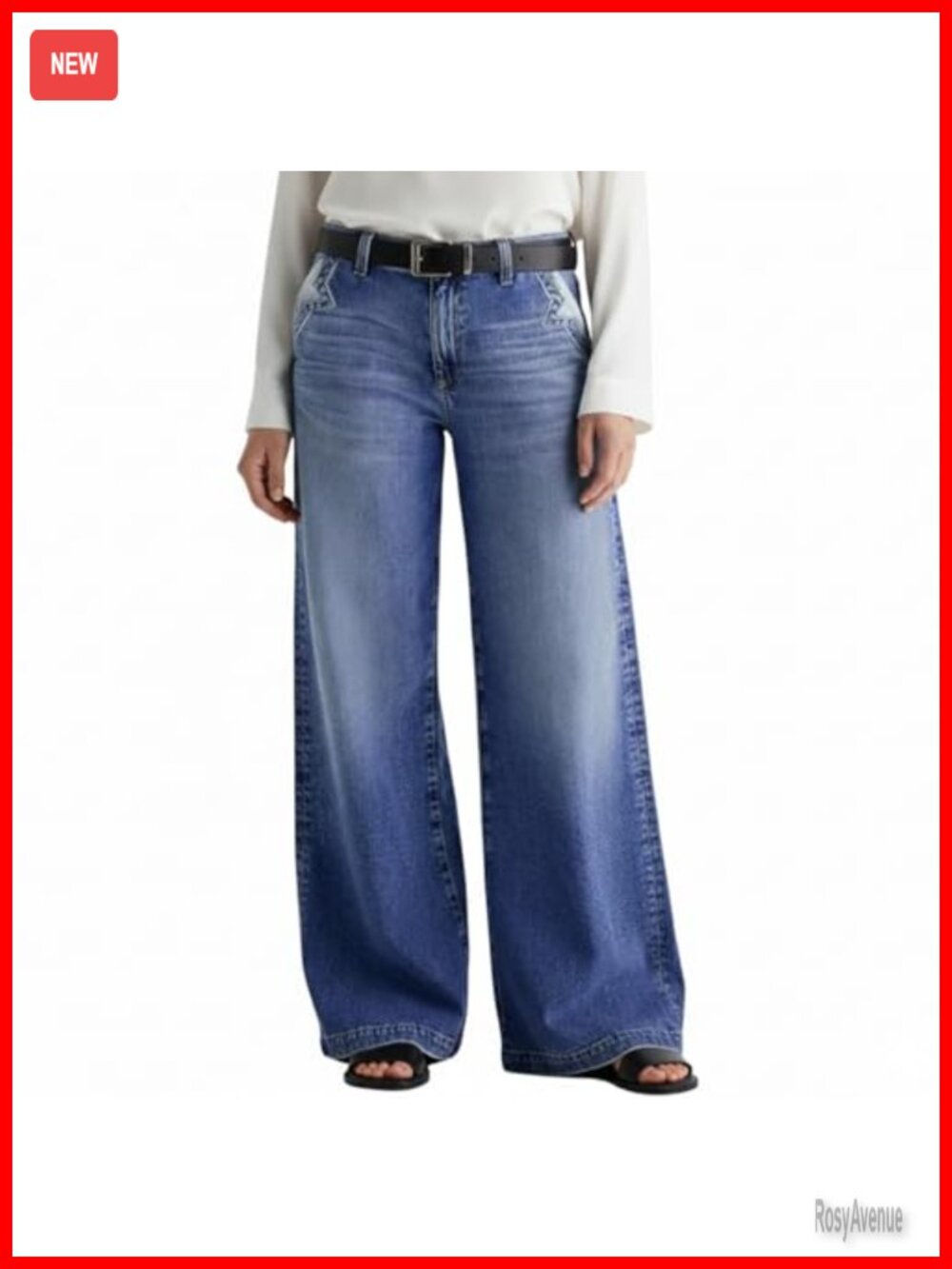 Wide Leg Jeans Mid Rise Baggy Loose Stretch Denim Cotton Blend Pants